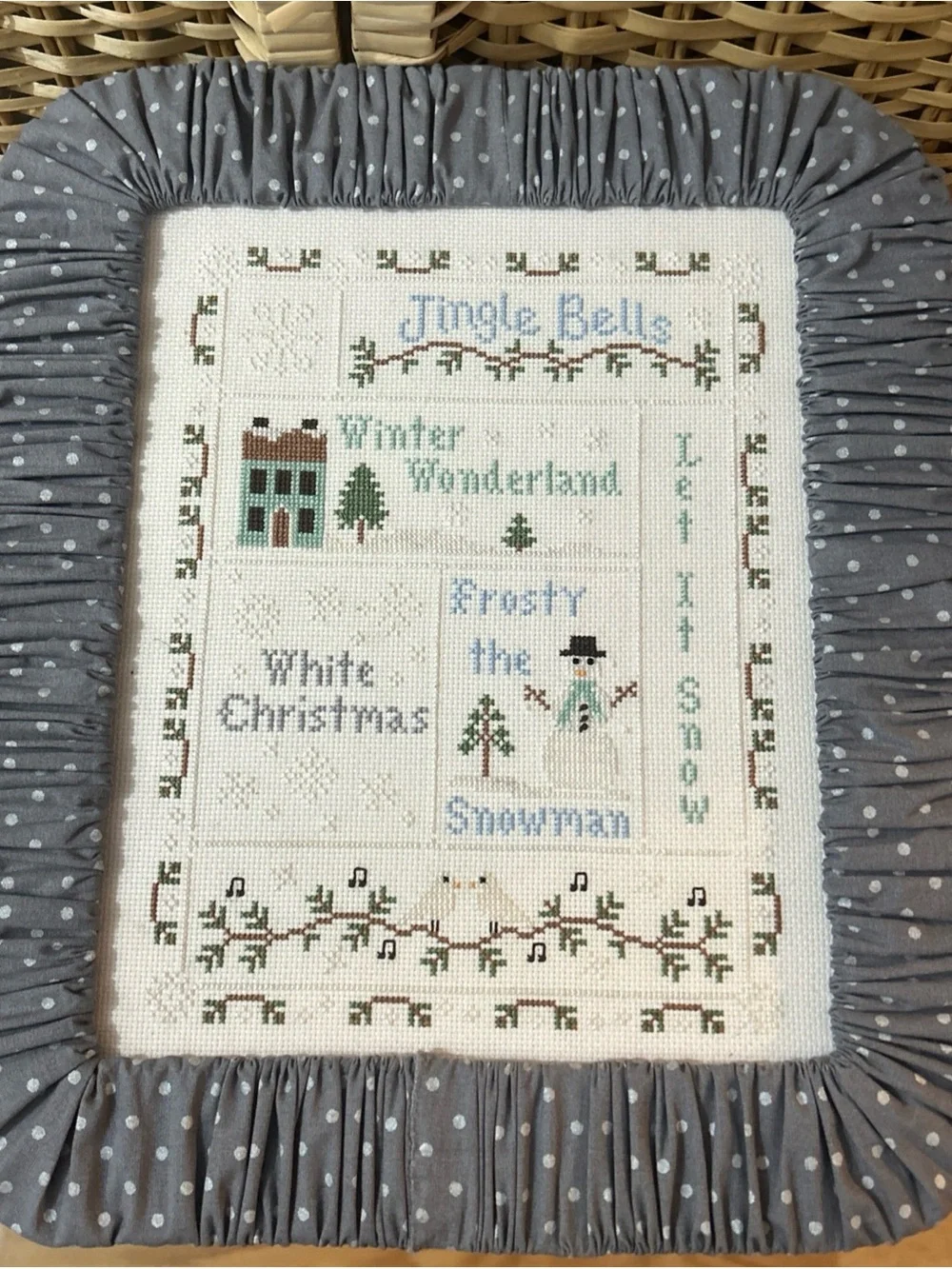 Country Cottage Snowflake Serenade Cross Stitch In Handmade Frame Cottagecore